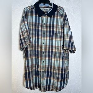 L. L. Bean mens short sleeve button-down Vtg Polo Collared XL Unique Cotton